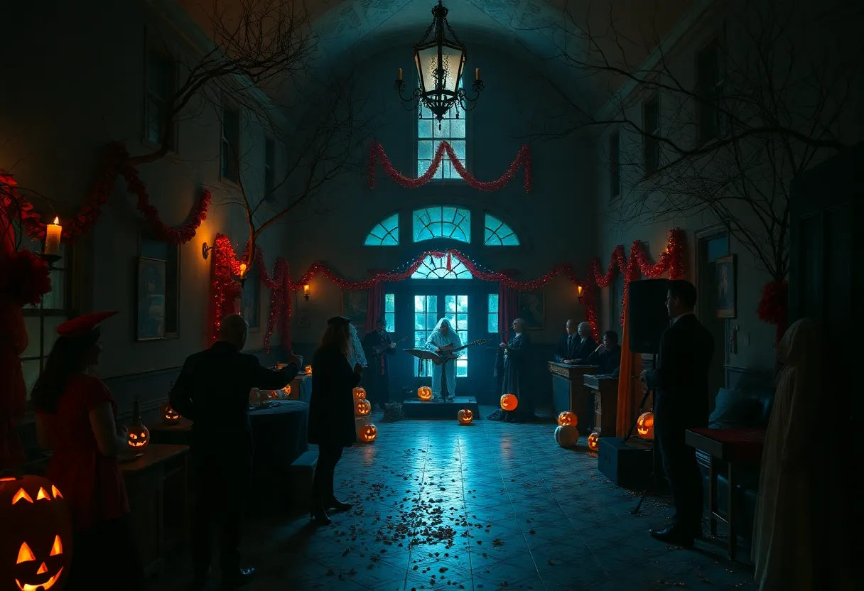 Halloween celebration at Waverly Hills Sanatorium with live music and costumes