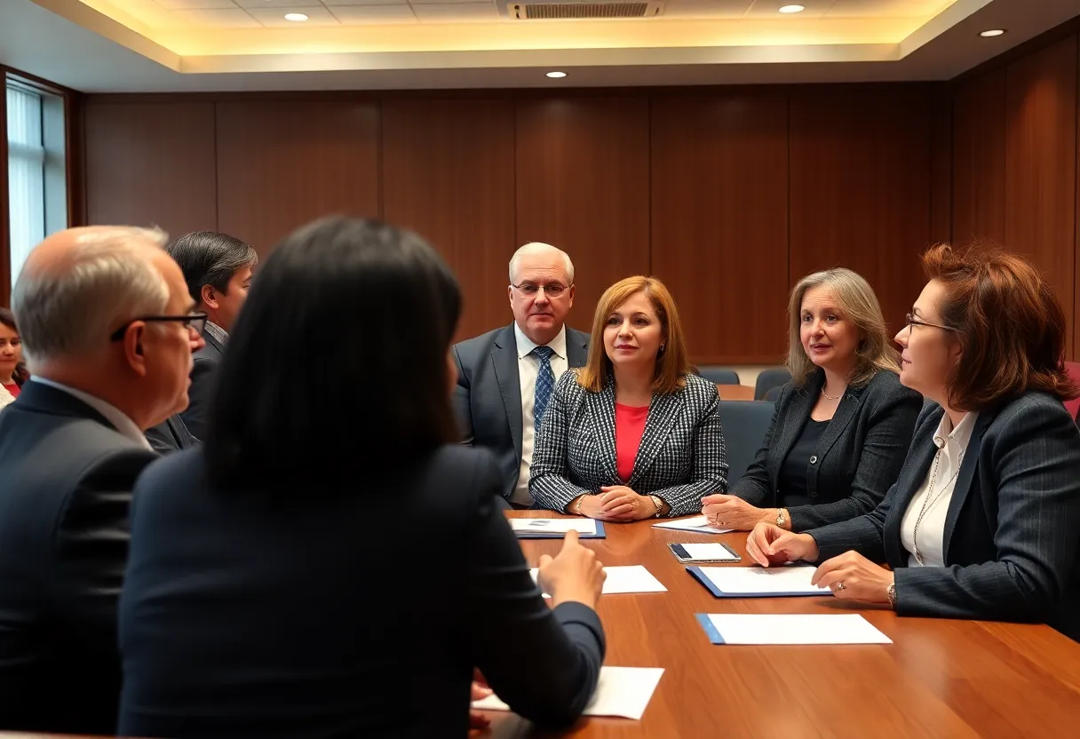 Group of Democratic politicians discussing strategies for the upcoming elections.