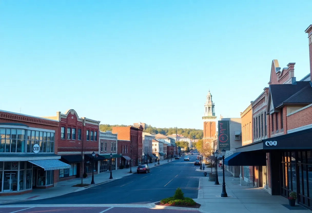 Renovated downtown Hopkinsville with historical landmarks