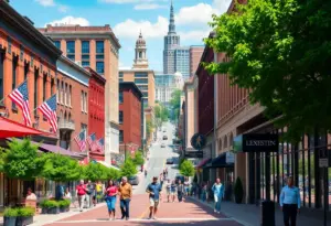 Vibrant downtown area of Lexington, Kentucky with historic buildings.