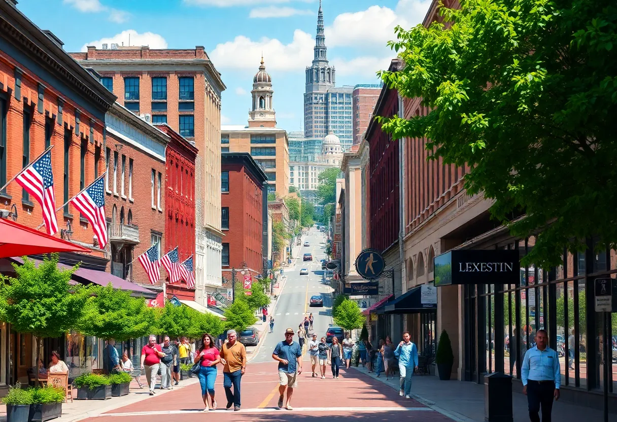 Vibrant downtown area of Lexington, Kentucky with historic buildings.
