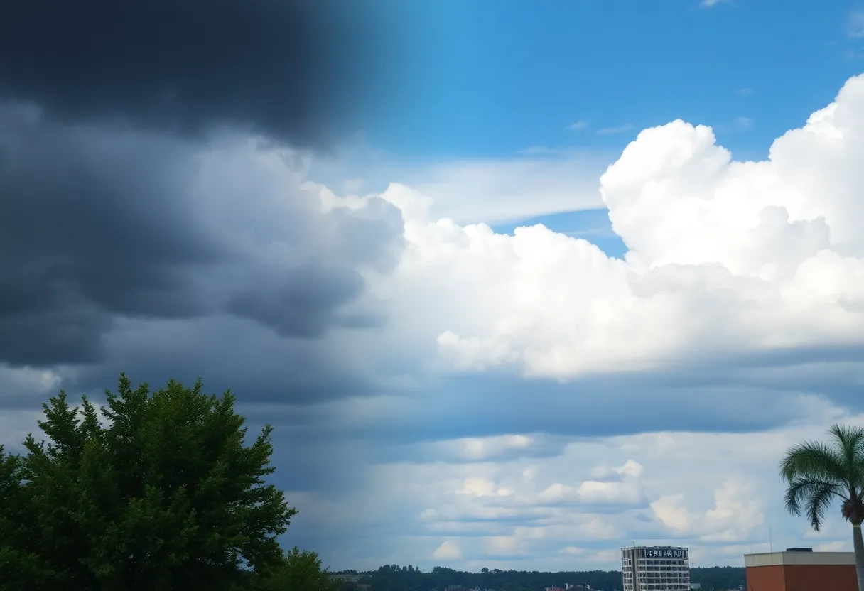 Lexington Kentucky weather change showing clear skies and stormy clouds