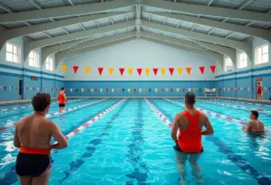 A lifeguard on duty at an aquatic center, promoting water safety.