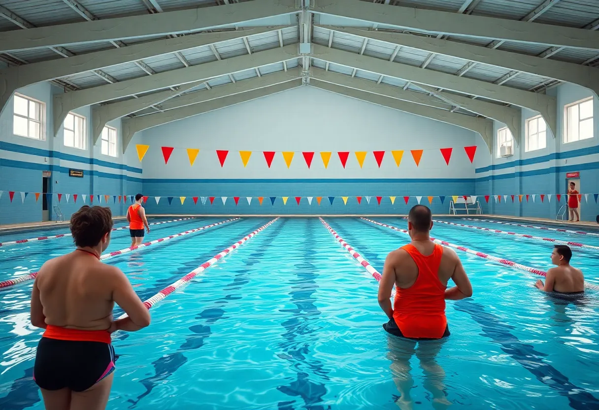 A lifeguard on duty at an aquatic center, promoting water safety.
