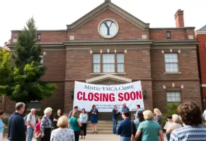 YMCA building in Lexington with a closing notice