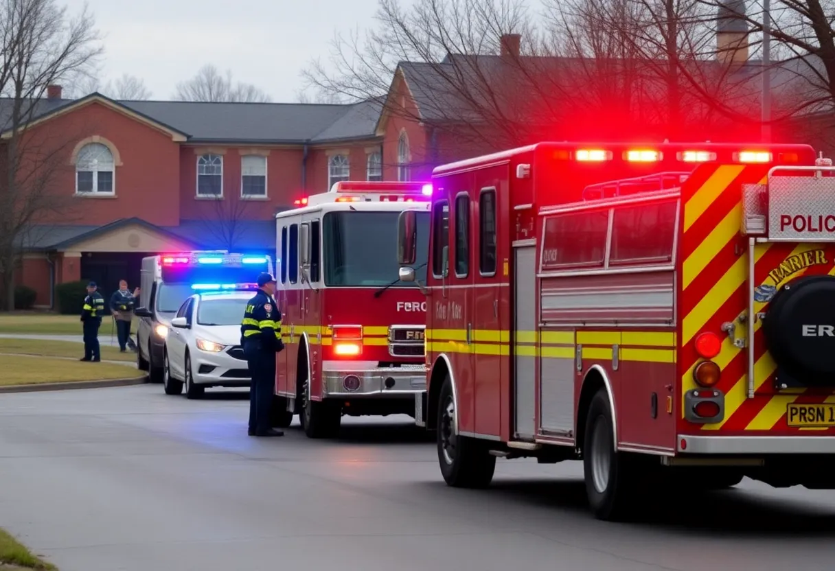 Emergency response at a school during bomb threat evacuation