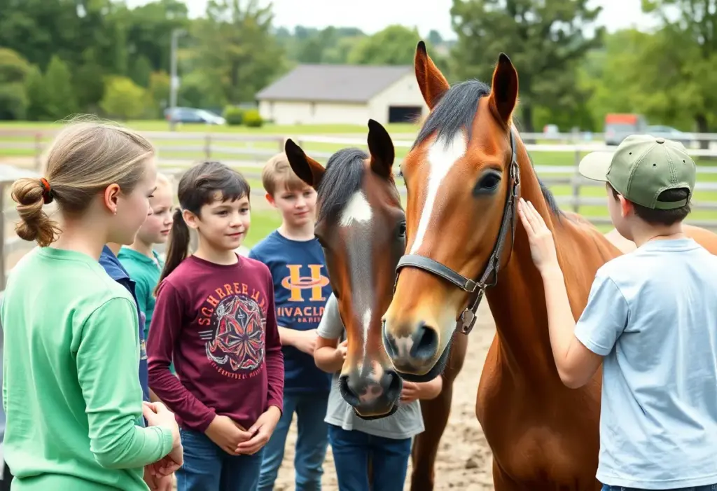 Youth learning about the equine industry during a hands-on tour.