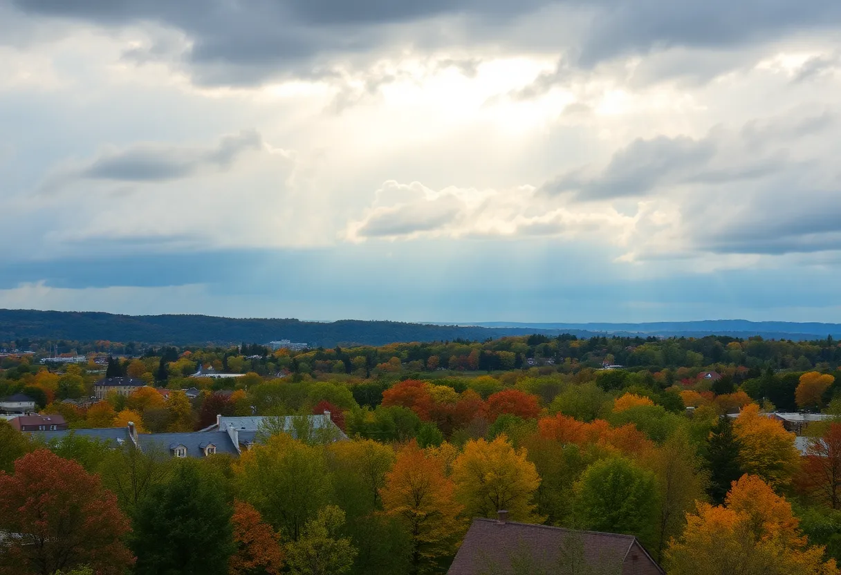 Scenic view of Lexington, KY during autumn with cloudy skies
