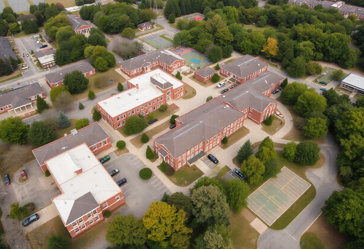 Aerial view of Fayette County Public Schools representing budget challenges