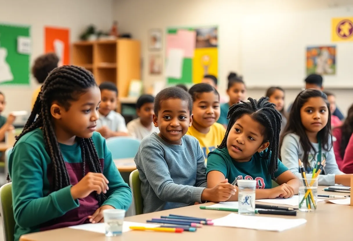 Diverse students participating in arts education in a classroom setting