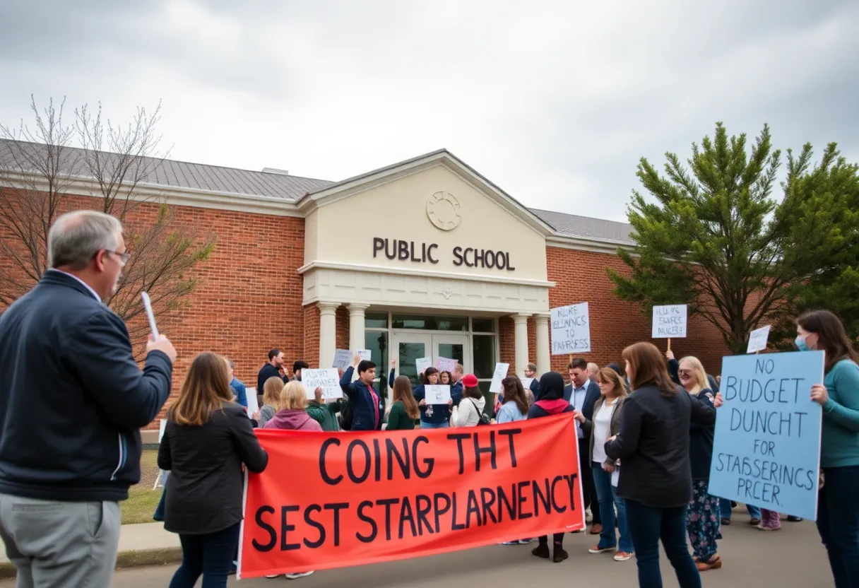 Community gathering outside Fayette County Public Schools regarding lobbying contracts