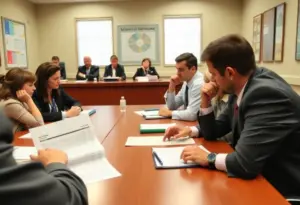 Fayette County School Board members discussing the superintendent's spending.