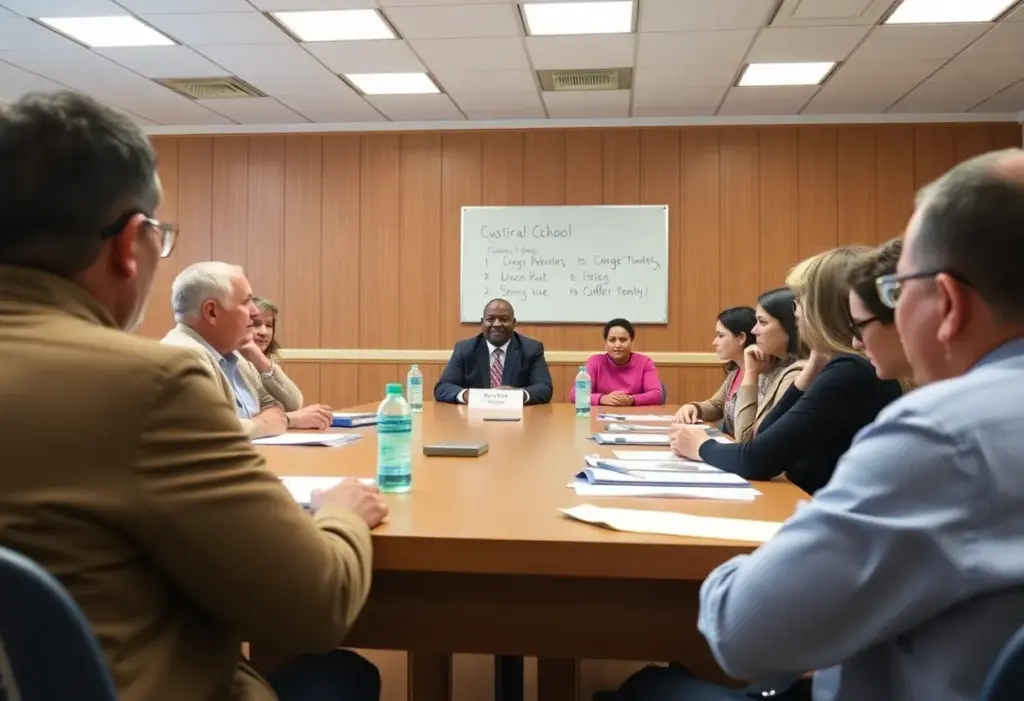 Community discussing school budget and leadership changes