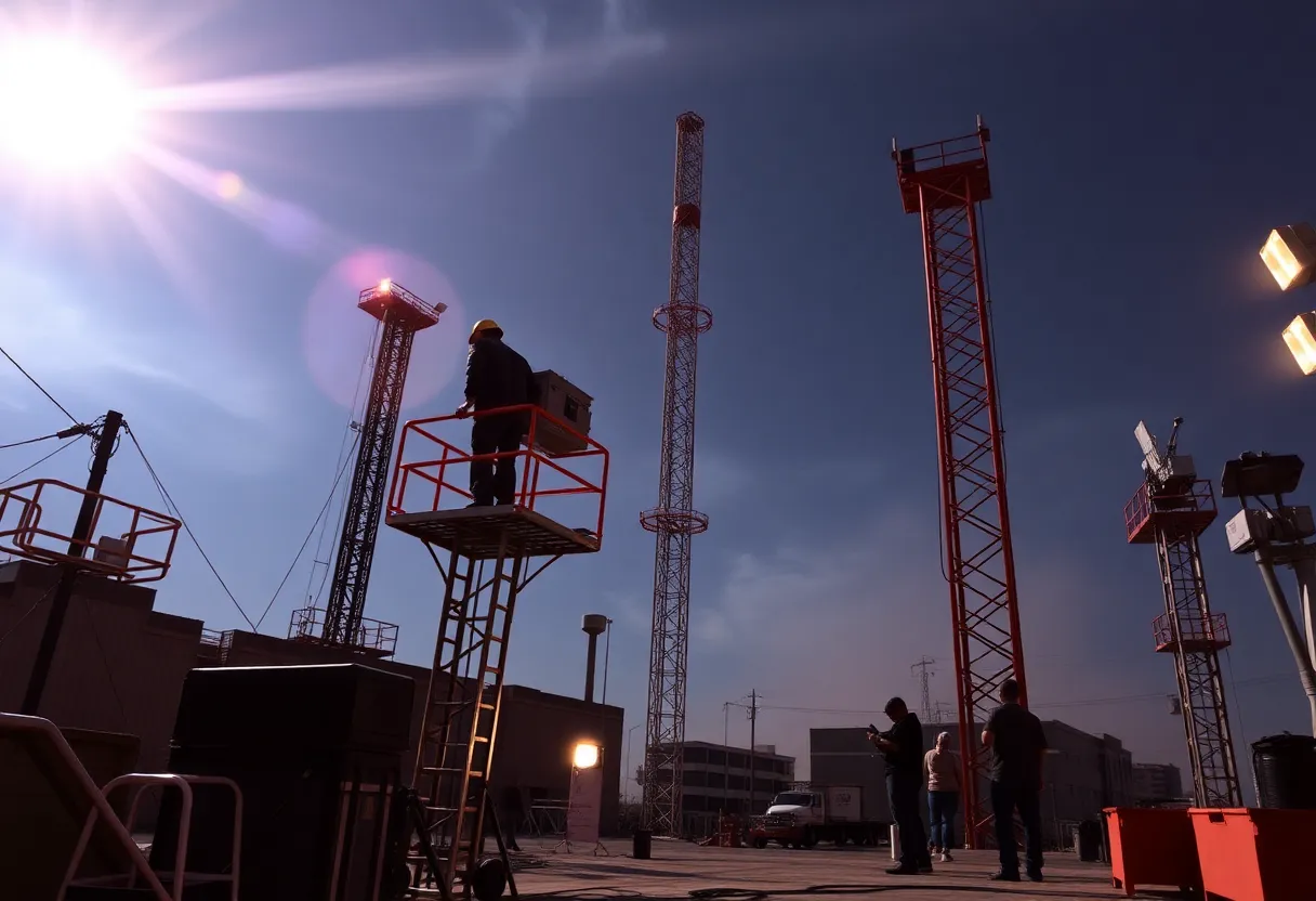 A film set with safety precautions in place for stunt performers.