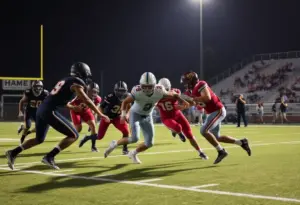 Frederick Douglass Broncos football team in action during a game.