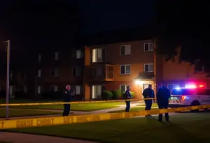 Police investigating an accidental shooting scene at an apartment complex
