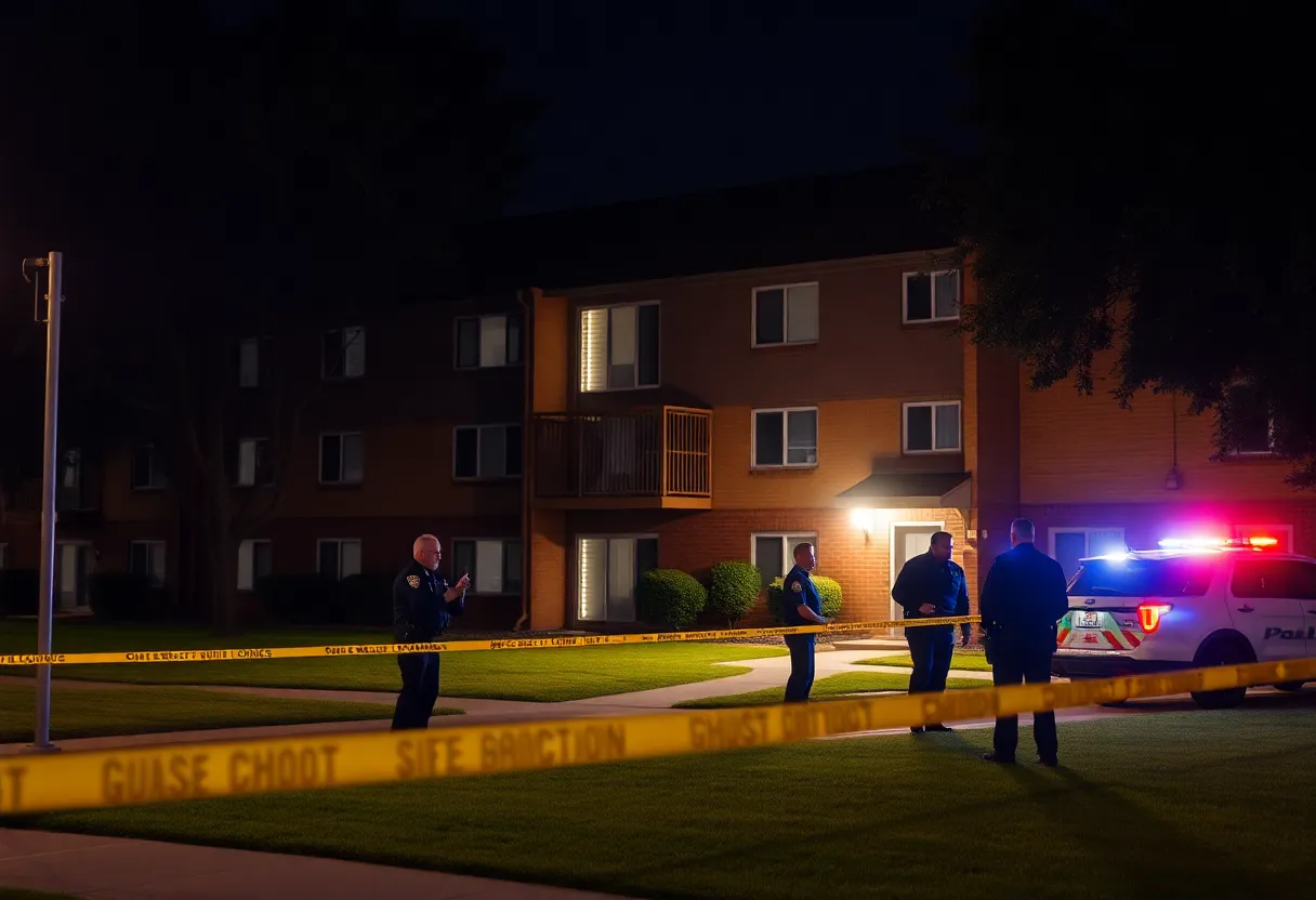 Police investigating an accidental shooting scene at an apartment complex