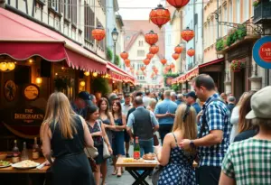 Crowd enjoying Germantown Oktoberfest with food stalls and live music