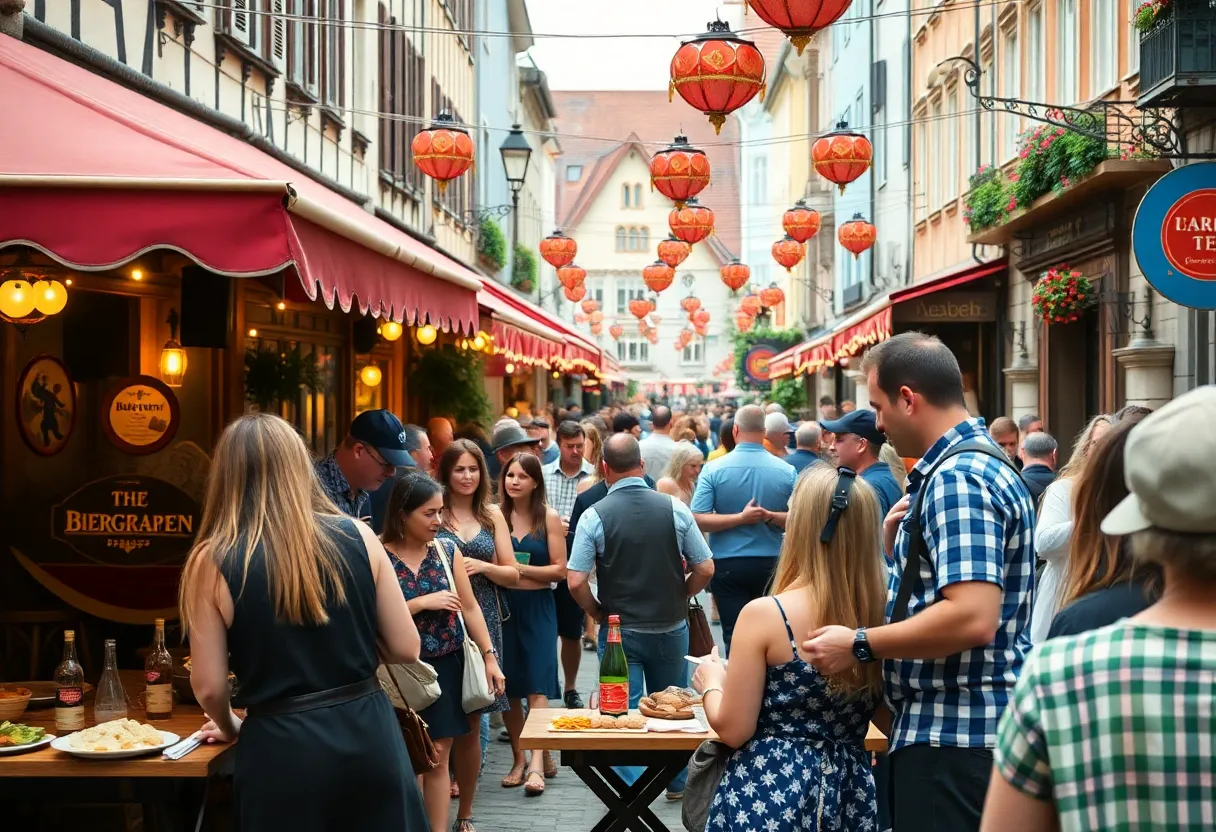 Crowd enjoying Germantown Oktoberfest with food stalls and live music