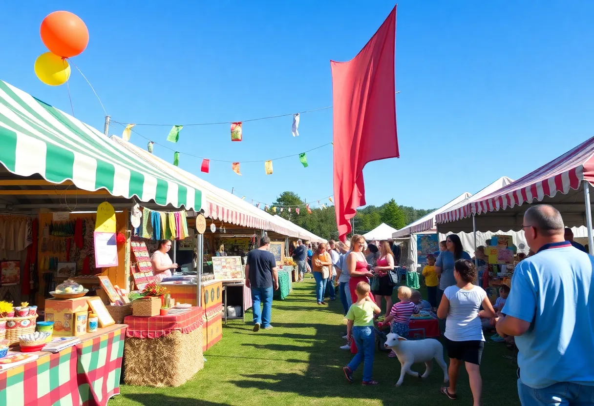 Scene from the Goshen Arts and Crafts Festival with vendors and families.