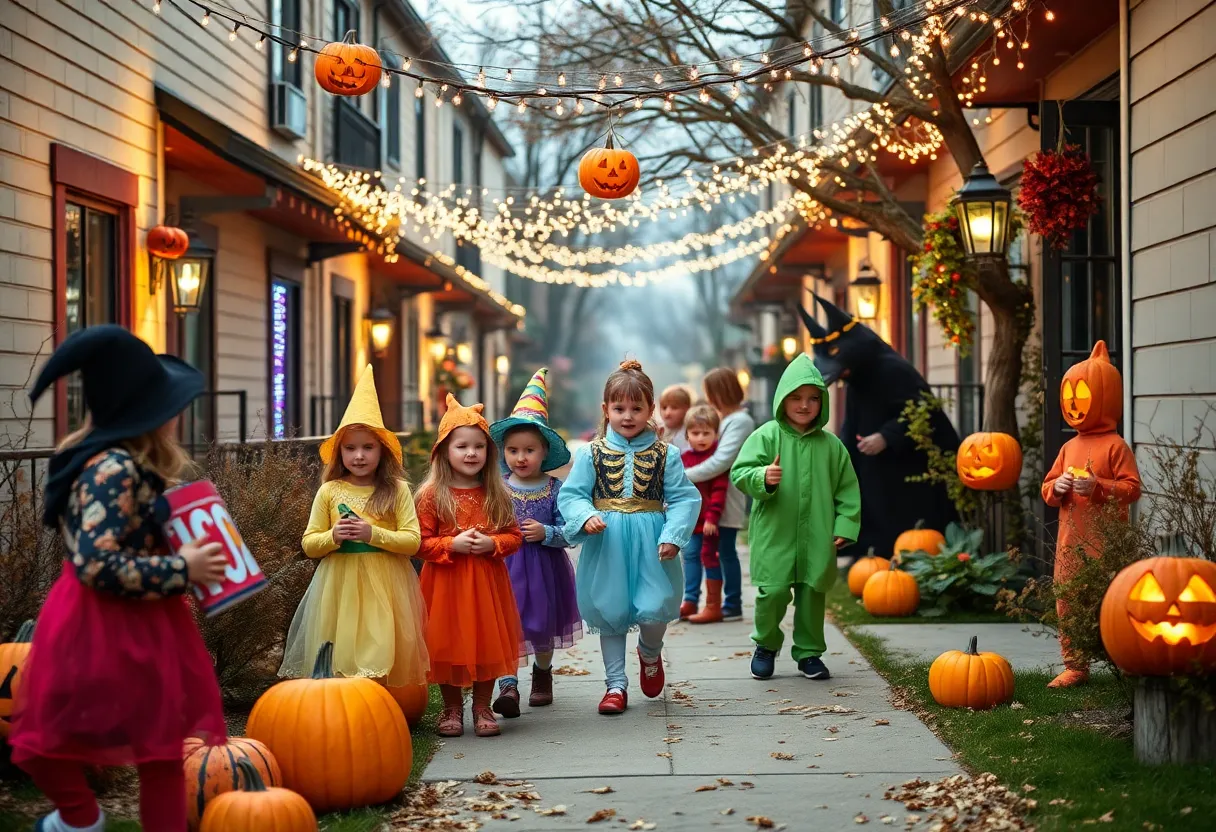 Children in costumes participating in Halloween in the Halls event at the University of Kentucky