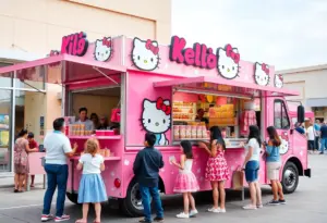 Hello Kitty Cafe Truck welcoming visitors at Oxmoor Center