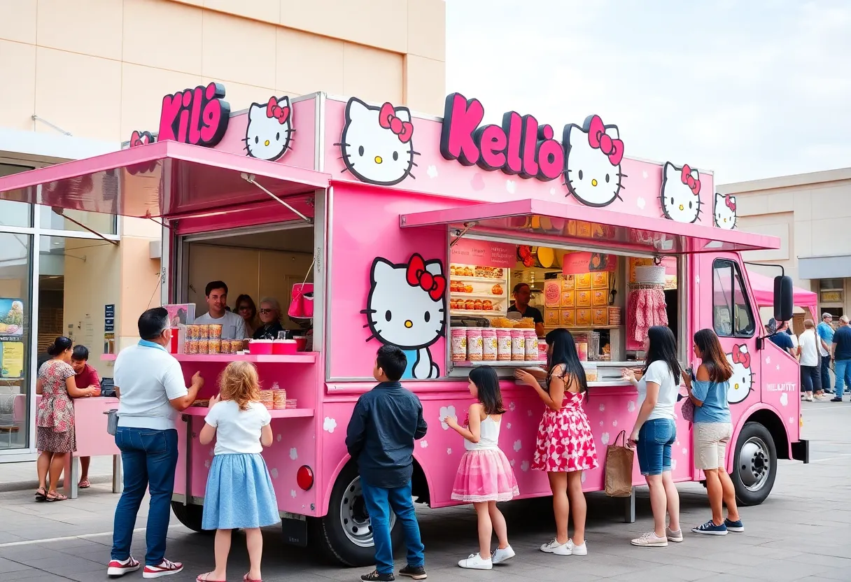 Hello Kitty Cafe Truck welcoming visitors at Oxmoor Center