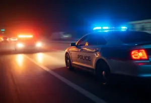 Police chasing a speeding car at night