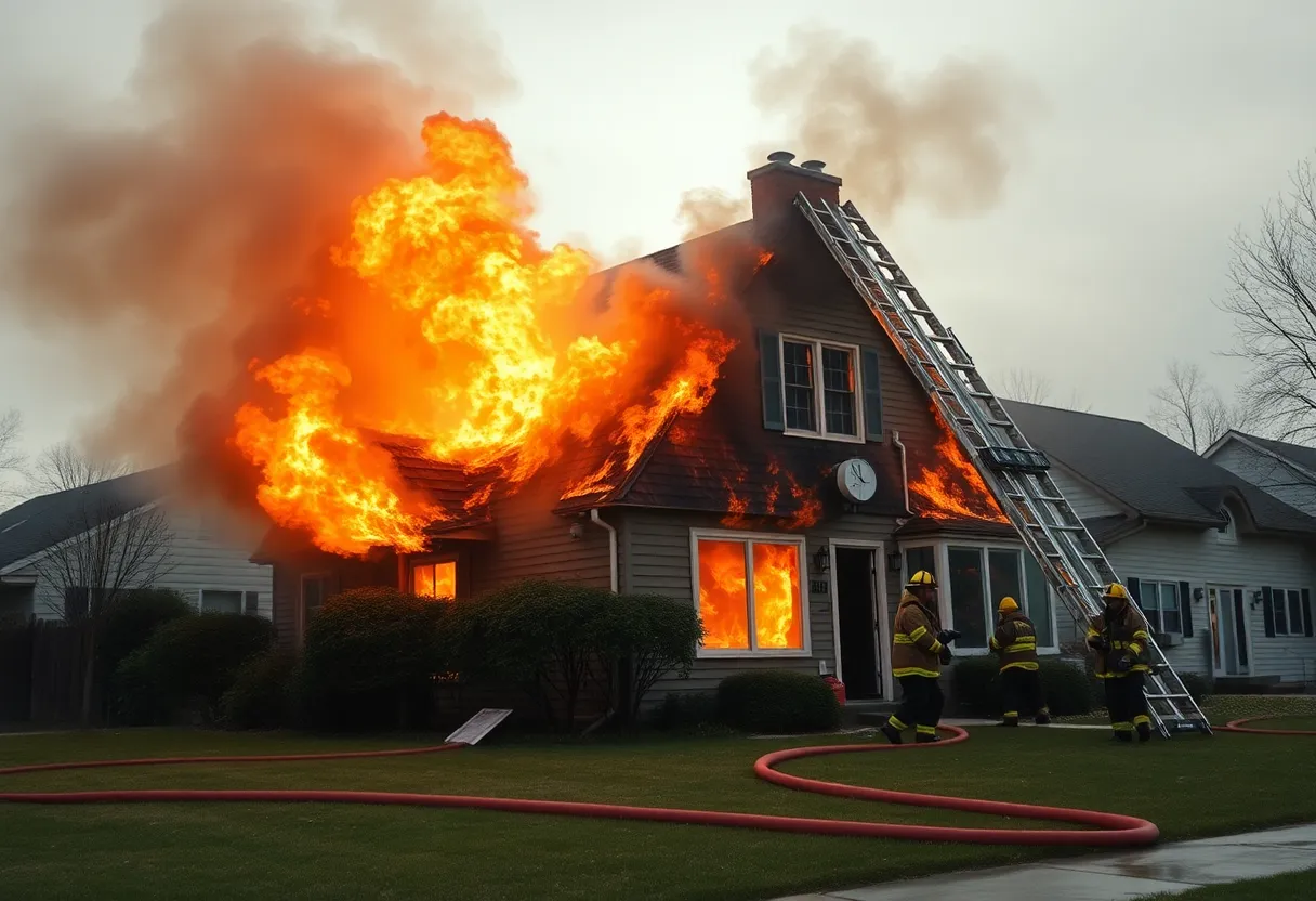 Firefighters battling a house fire in Lexington, Kentucky