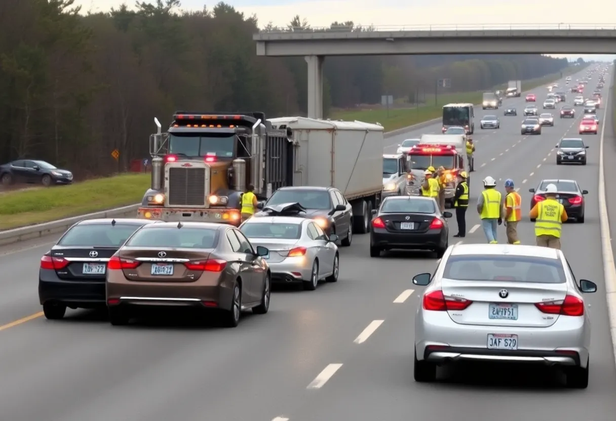 Scene of a multi-vehicle crash on I-75 with emergency services present.