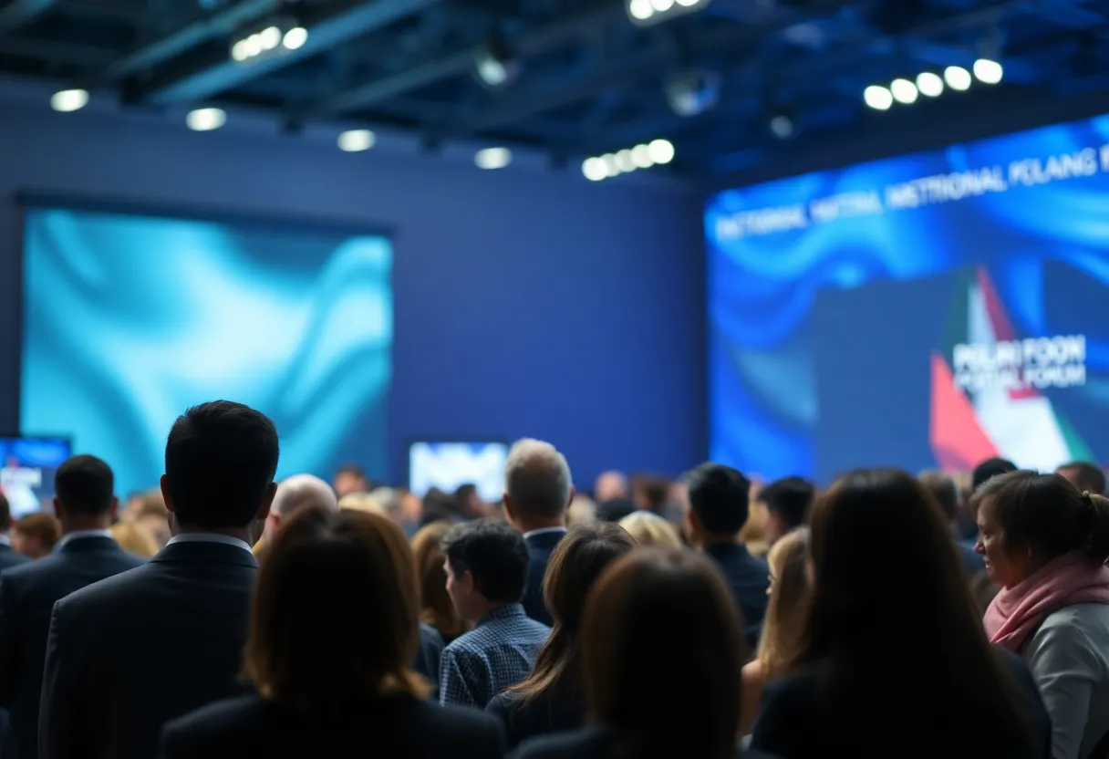 Participants engaged in a serious discussion at a political forum