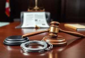 Gavel and handcuffs symbolizing justice