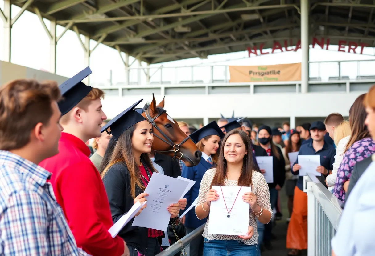 Students celebrating at Keeneland during College Scholarship Day