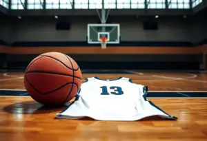 Kentucky Wildcats basketball court with empty jersey