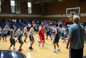 Players practicing during the Kentucky men's basketball Pro Day at Memorial Coliseum