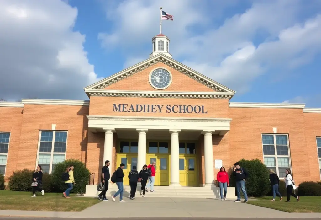 Students outside a Kentucky school reflecting on educational advocacy.