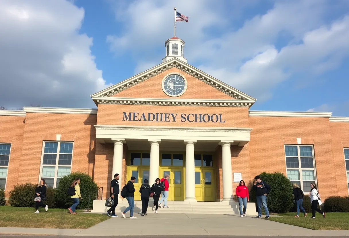 Students outside a Kentucky school reflecting on educational advocacy.