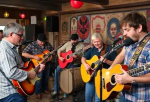 Group of musicians showcasing Kentucky's music scene during a live performance.