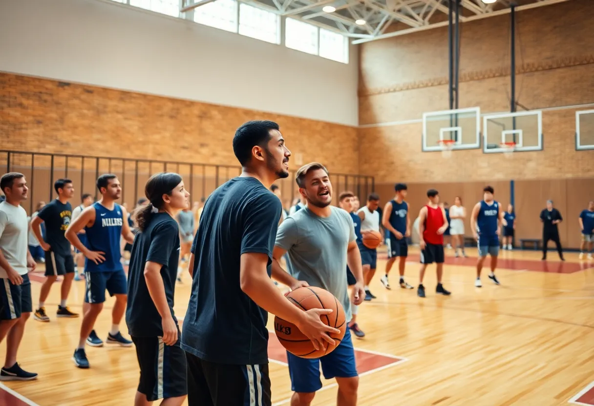 Kentucky Wildcats basketball team practicing together on the court.