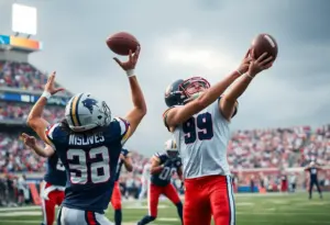 Tight ends of Kentucky Wildcats catching passes during a game