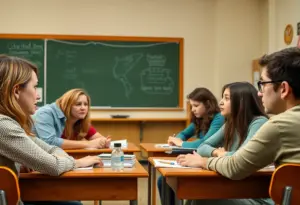 Parents discussing school funding issues