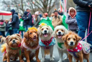 Dogs in costumes at the Lexington Bark Bash event