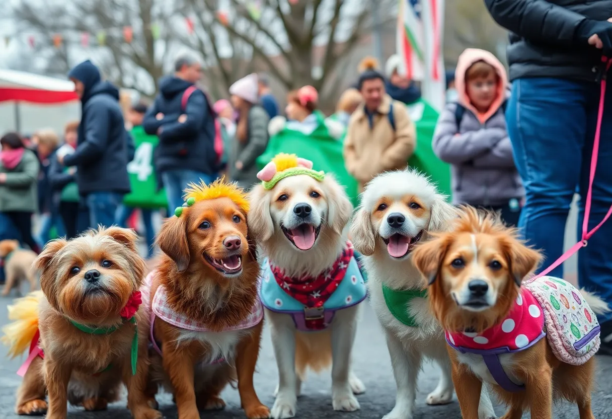 Dogs in costumes at the Lexington Bark Bash event