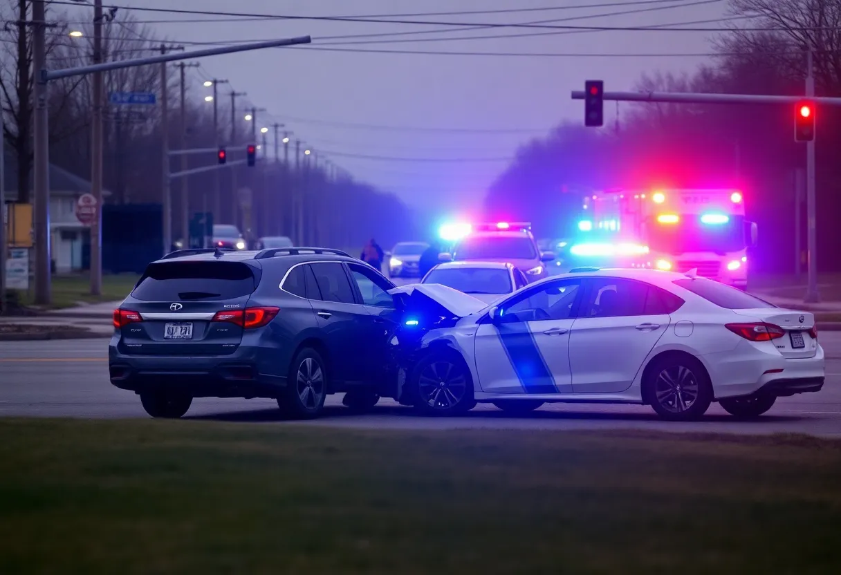 Scene of a car crash at an intersection in Lexington