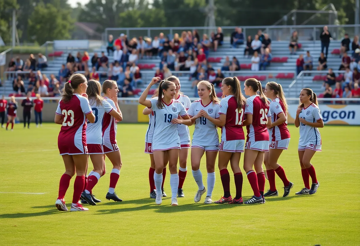 Lexington Catholic girls' soccer team celebrating after a match.