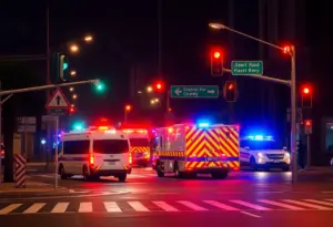 Emergency vehicles at the scene of a two-vehicle collision