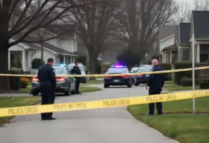 Police officers investigating a crime scene in Lexington
