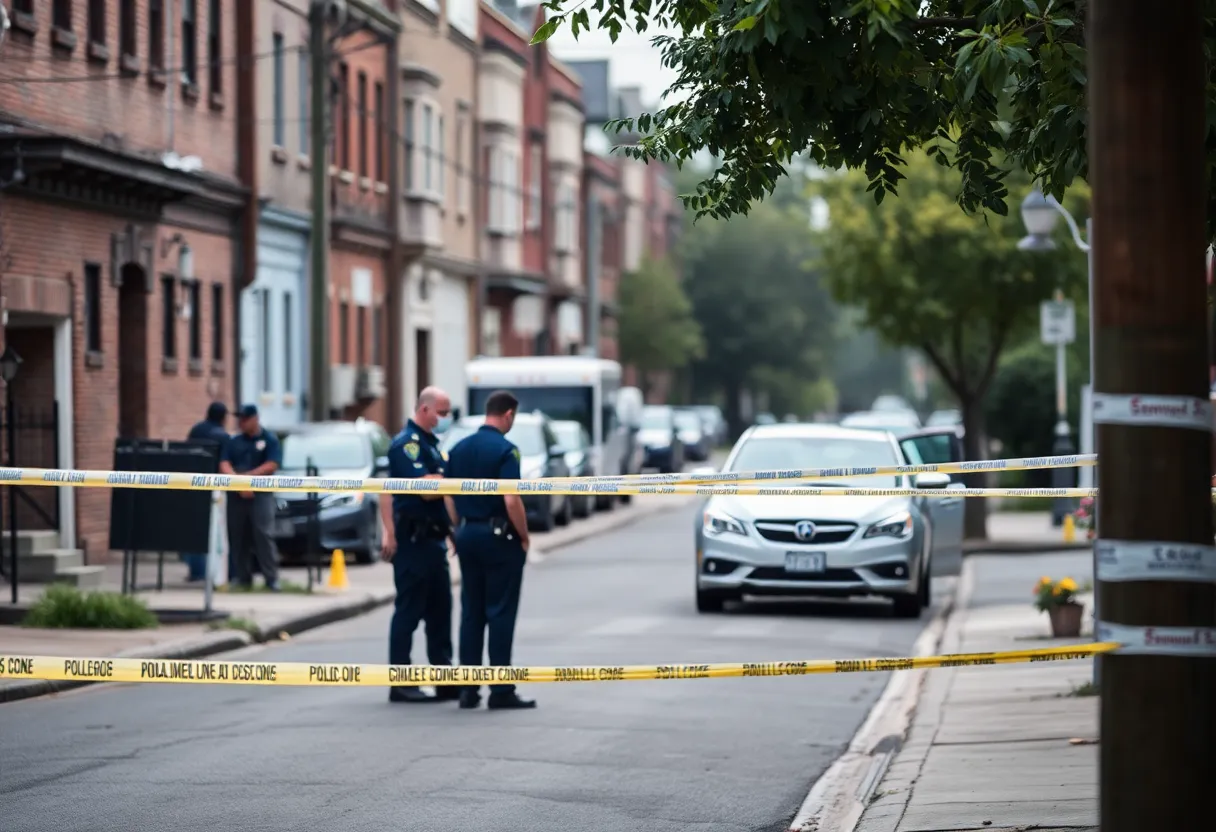 Police officers investigating a crime scene in Lexington