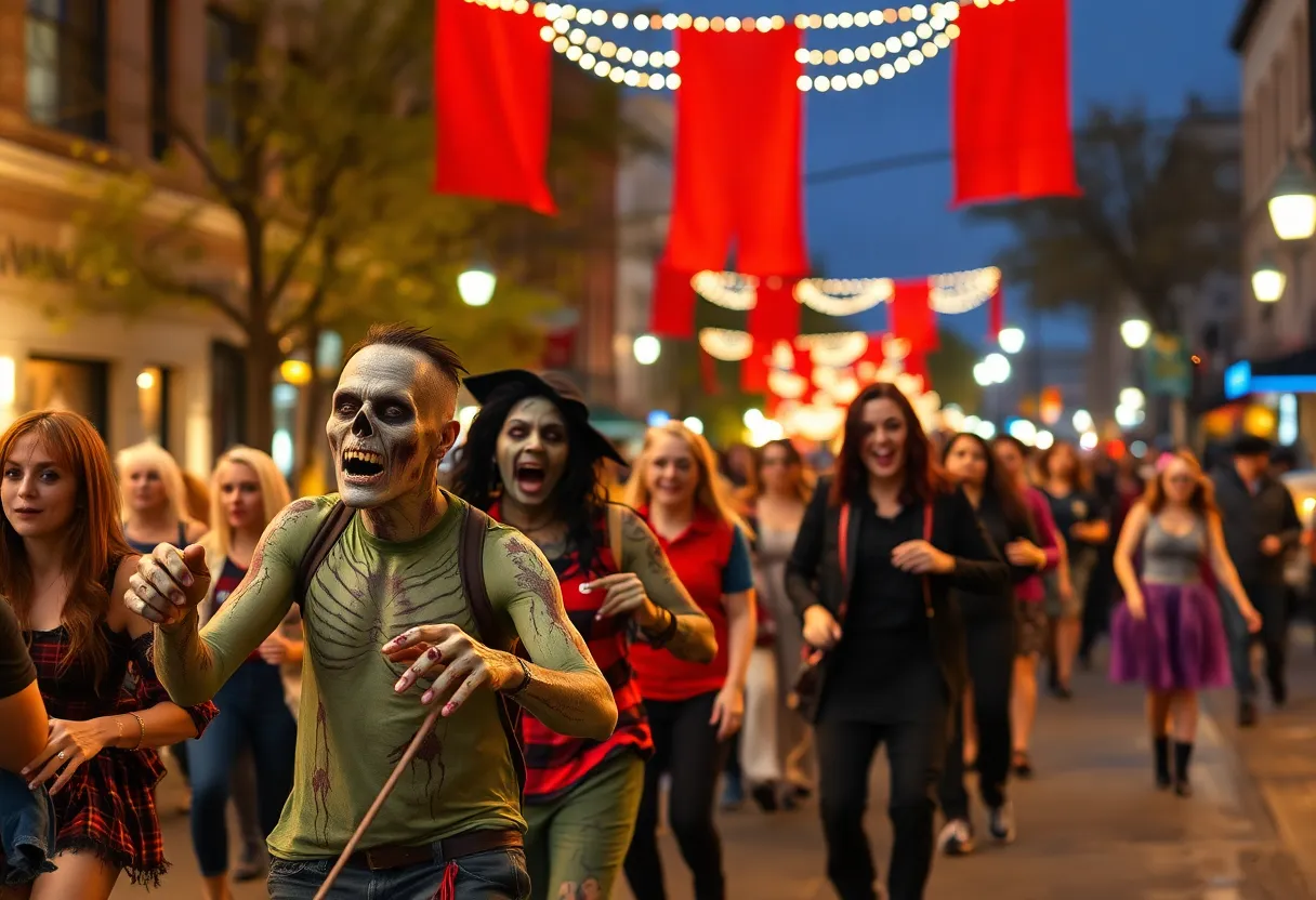 Participants in Halloween costumes at the Lexington Thriller Parade