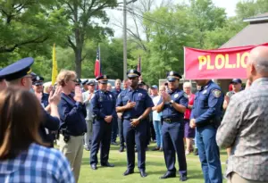 Community ceremony honoring Lexington police officers for their bravery and actions.